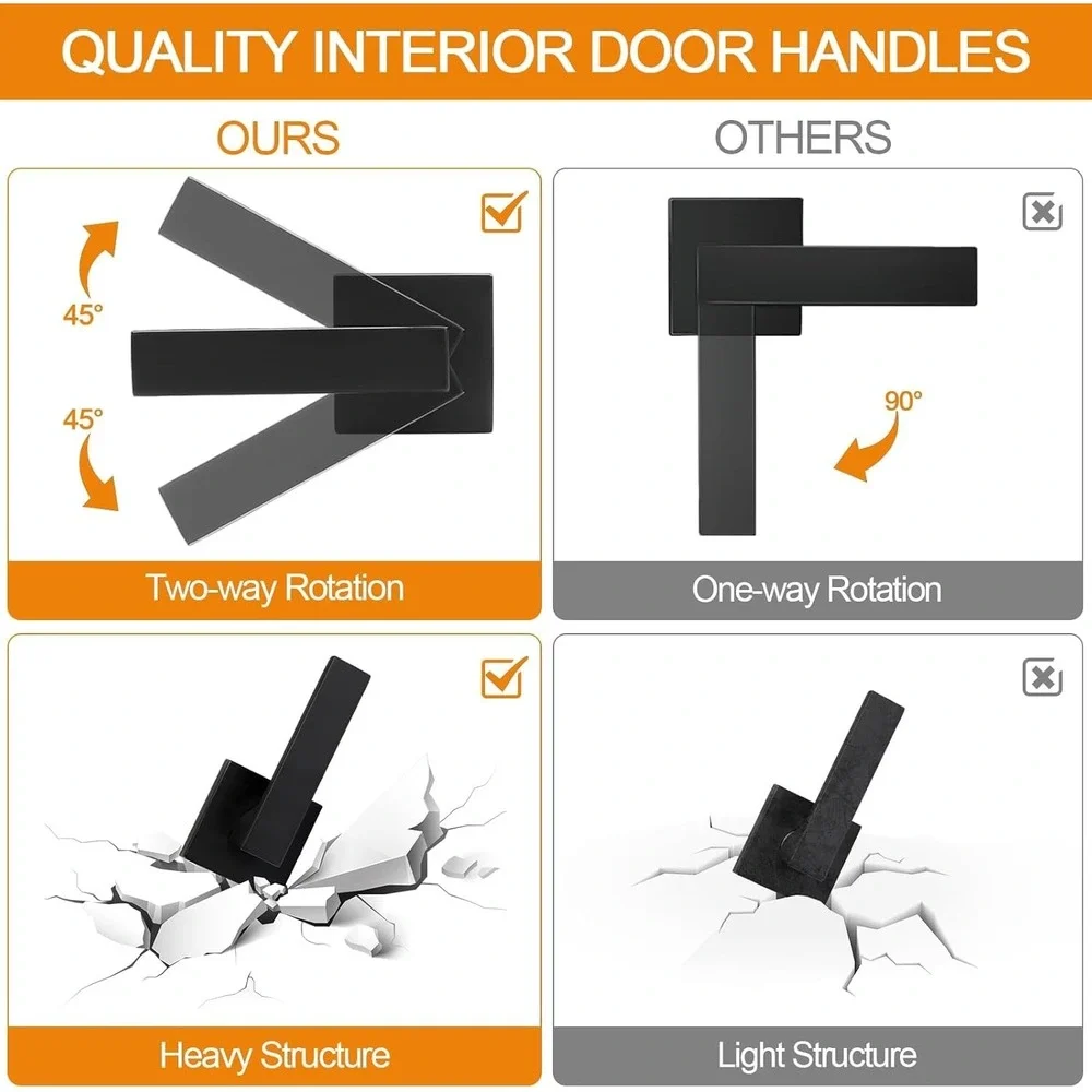 9 Pack Passage Door Handles Matte Black Door Knobs, Interior Door Knobs Squar...